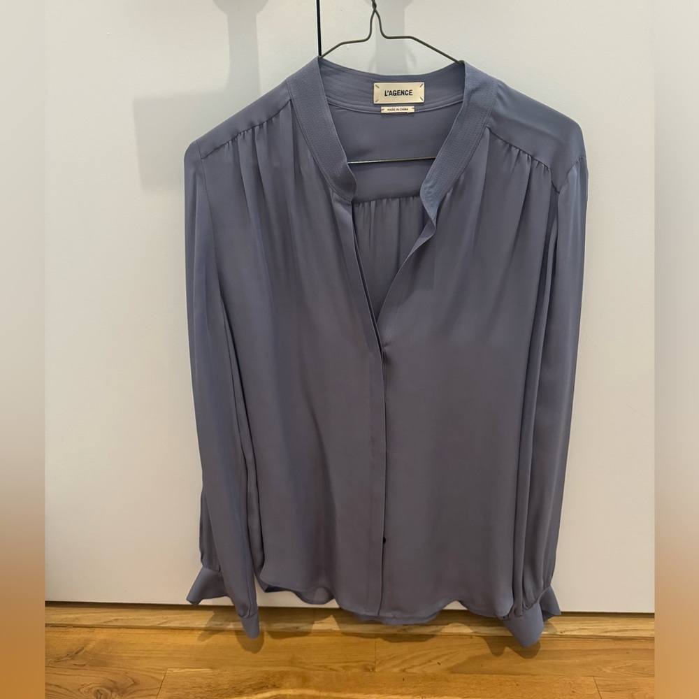 L’Agence periwinkle hidden button silk long sleeve blouse size M worn once